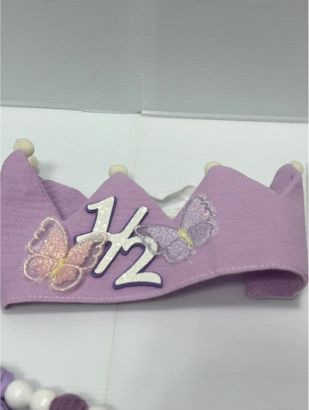 Half Birthday Party Decoration Set with Purple Crown, Tassel Garland For Baby
